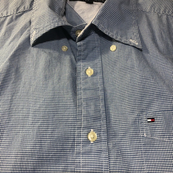 Tommy Hilfiger Short Sleeve Button Down Shirt light blue small check Men’s M - Picture 3 of 8